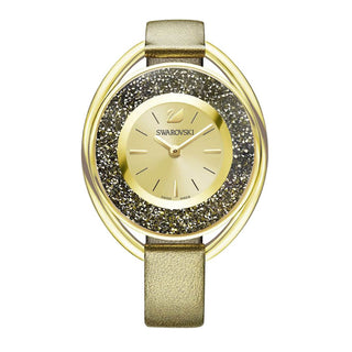 Swarovski Yellow Gold Plated Crystalline Watch With A Bronze Leather Strap