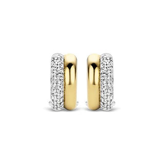 Ti Sento Silver & Yellow Gold Plate Pave Hoop Earrings