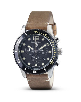 Elliot Brown Bloxworth 44mm Black Quartz Watch With A Brown Leather Strap
