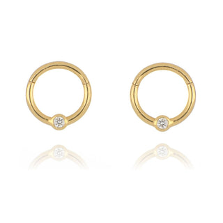 A&s Ear Styling Collection 14ct Yellow Gold 2mm Diamond Side Set Single Hoop Earring