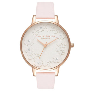 Olivia Burton Rose Gold Artisan Blossom Watch With A Pink Strap