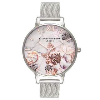 Olivia Burton Marble Floral Watch With A Mesh Bracelet