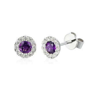 A&s Birthstone Collection 9ct White Gold Amethyst And Diamond February Birthstone Stud Earrings