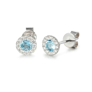 A&s Birthstone Collection 9ct White Gold Aquamarine And Diamond March Birthstone Stud Earrings