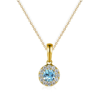 A&s Birthstone Collection 9ct Yellow Gold Aquamarine And Diamond March Birthstone Necklace