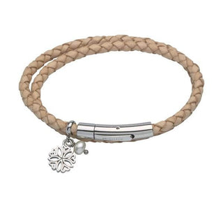 Unique & Co Natural Leather Double Bracelet With Flower & Pearl - 19cm