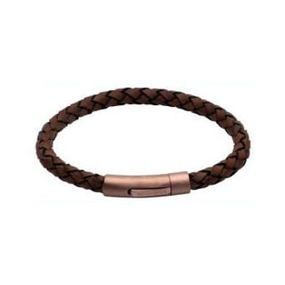Unique & Co Brown Leather Bracelet With Rose Gold Clasp - 21cm