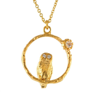Alex Monroe 22ct Yellow Gold Plate Diamond And Moonstone Owl Necklace