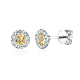 A&s Birthstone Collection 9ct White Gold Citrine And Diamond November Birthstone Stud Earrings