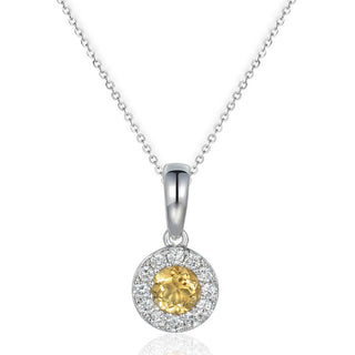 A&s Birthstone Collection 9ct White Gold Citrine And Diamond November Birthstone Necklace