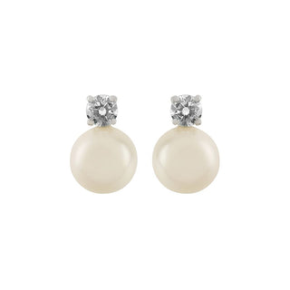 9ct White Gold Diamond And Pearl Stud Earrings