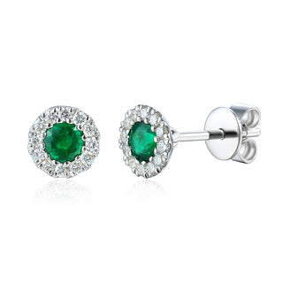 A&s Birthstone Collection 9ct White Gold Emerald And Diamond May Birthstone Stud Earrings