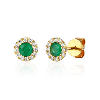 A&s Birthstone Collection 9ct Yellow Gold Emerald And Diamond May Birthstone Stud Earrings