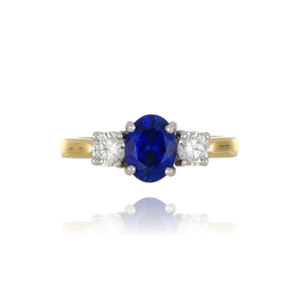 18ct Yellow Gold 1.50ct Oval Cut Sapphire And Diamond 3 Stone Ring
