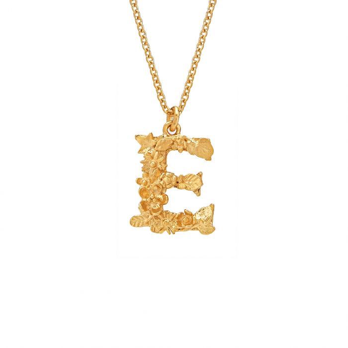 Alex Monroe Yellow Gold Vermeil Floral Letter E Necklace Allum