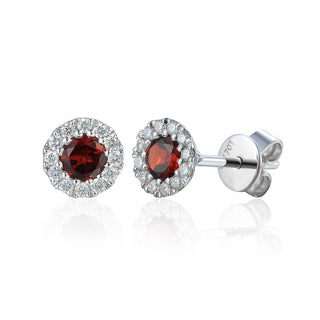 A&s Birthstone Collection 9ct White Gold Garnet And Diamond January Birthstone Stud Earrings
