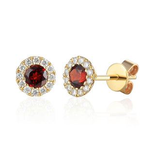A&s Birthstone Collection 9ct Yellow Gold Garnet And Diamond January Birthstone Stud Earrings