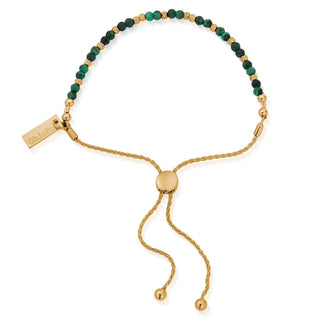 Chlobo Yellow Gold Plated Dainty Sparkle Malachite Adjustable Bracelet
