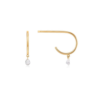 14ct Yellow Gold Diamond Drop Hoop Earrings