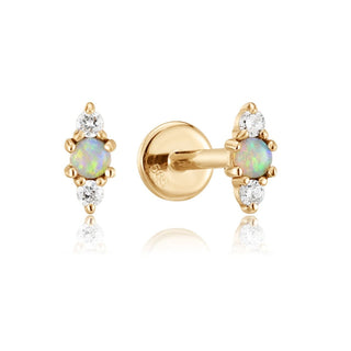 A&s Ear Styling Collection 14ct Yellow Gold Opal And Diamond 3 Stone Single Stud Earring