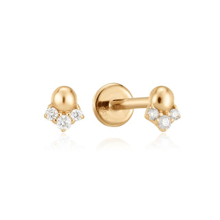 A&s Ear Styling Collection 14ct Yellow Gold Triple Diamond Ball Single Stud Earring