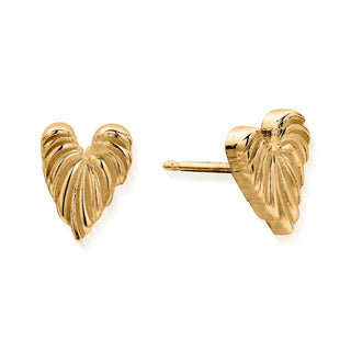 Chlobo Yellow Gold Plated Leaf Heart Stud Earrings