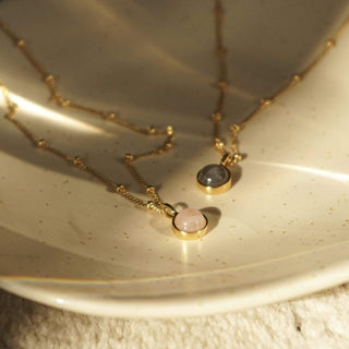 Daisy London Yellow Gold Plate Rose Quartz Healing Stone Necklace