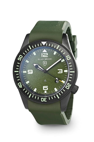 Elliot Brown Gents Holton Watch With A Green Rubber Strap