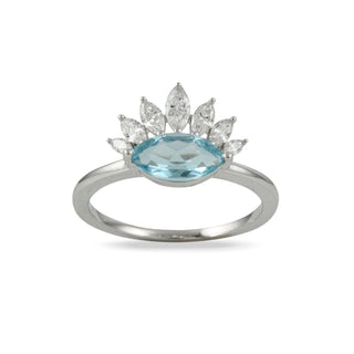 18ct White Gold Marquise Cut Topaz Ring With Marquise Cut Diamond Fan