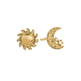 Chlobo Yellow Gold Plated Moon And Sun Stud Earrings