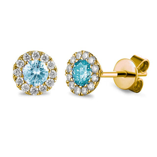 A&s Birthstone Collection 9ct Yellow Gold Aquamarine And Diamond March Birthstone Stud Earrings