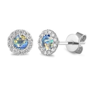 A&s Birthstone Collection 9ct White Gold Moonstone And Diamond June Birthstone Stud Earrings