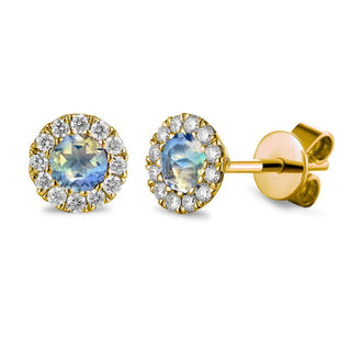 A&s Birthstone Collection 9ct Yellow Gold Moonstone And Diamond June Birthstone Stud Earrings