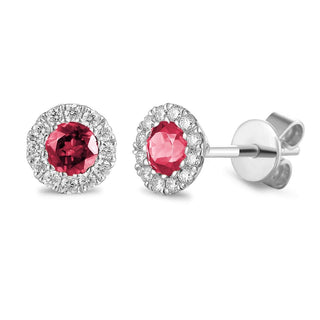 A&s Birthstone Collection 9ct White Gold Pink Tourmaline And Diamond October Birthstone Stud Earrings