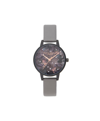 Olivia Burton Black Celestial Watch With A Grey Leather Strap