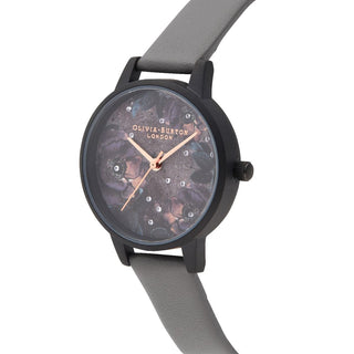 Olivia Burton Black Celestial Watch With A Grey Leather Strap