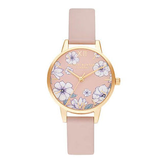 Olivia Burton Yellow Gold Plated Pink Groovy Blooms Strap Watch