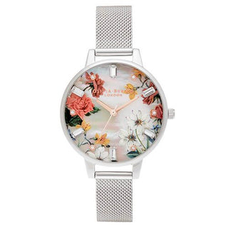 Olivia Burton Mother Of Pearl Floral Mesh Watch