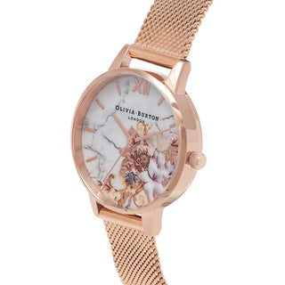 Olivia Burton Rose Gold Plate Marble Florals Mesh Watch