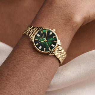 Olivia Burton Yellow Gold Vermeil Green Art Deco Watch