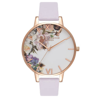 Olivia Burton Enchanted Garden Watch With A Purple Leather Strap