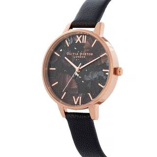 Olivia Burton Rose Gold Plate Black Celestial Flower Watch