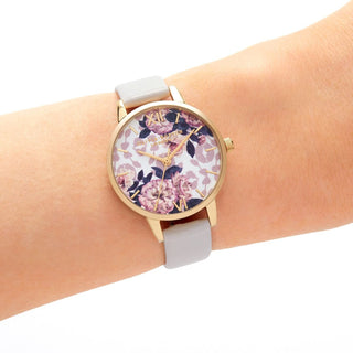 Olivia Burton Yellow Gold Plated Wild Flower Watch With A Blush Leather Strap