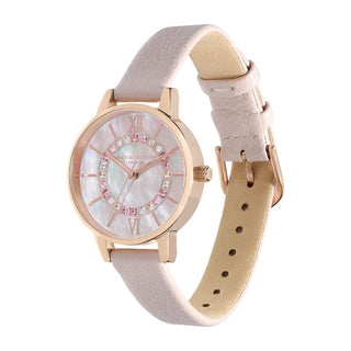 Olivia Burton Rose Gold Plated Sparkle Wonderland Watch With Pearly Pink Strap