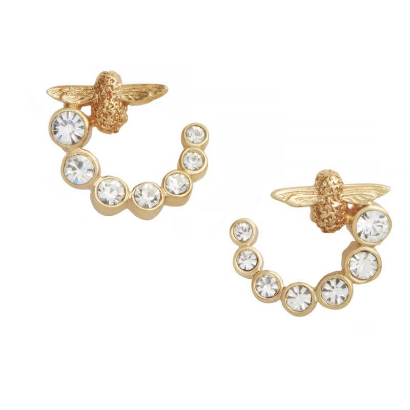 Olivia Burton Yellow Gold Plated Bejewelled Lucky Bee Swirl Hoop