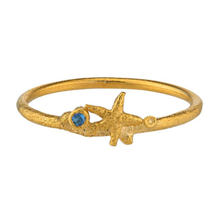 Alex Monroe Yellow Gold Plated Starfish And Aquamarine Ring