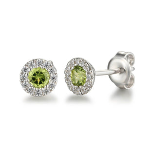 A&s Birthstone Collection 9ct White Gold Peridot And Diamond August Birthstone Stud Earrings