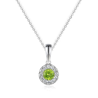 A&s Birthstone Collection 9ct White Gold Peridot And Diamond August Birthstone Necklace