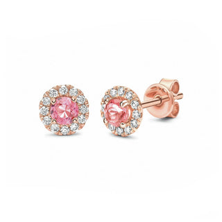A&s Birthstone Collection 9ct Rose Gold Pink Tourmaline And Diamond October Birthstone Stud Earrings
