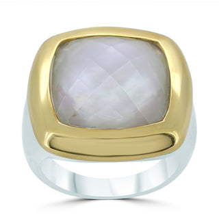 18ct Yellow Gold And Silver, Rock Crystal And Mother Of Pearl Dress Ring